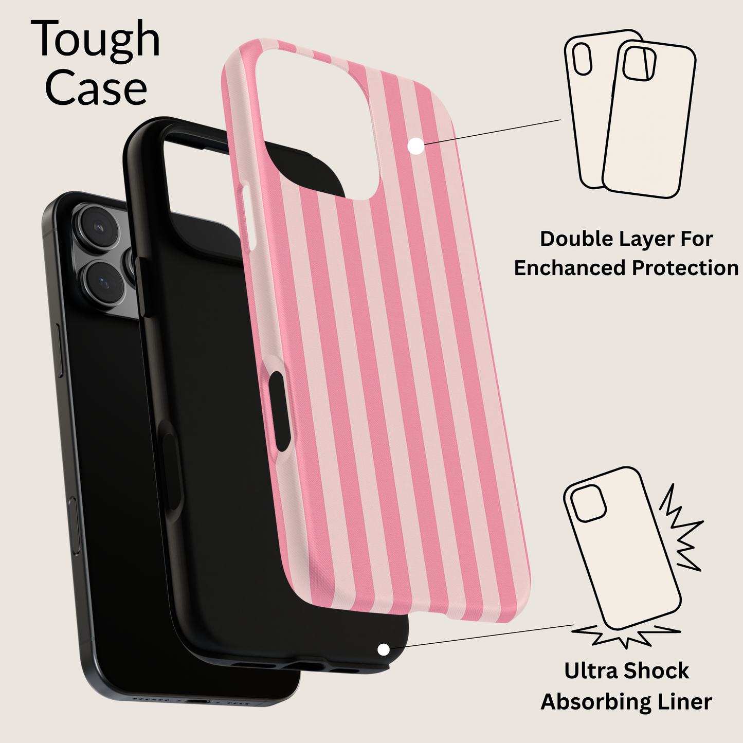 iPhone 17 Pro Max Case | Pink Stripes (Tough)