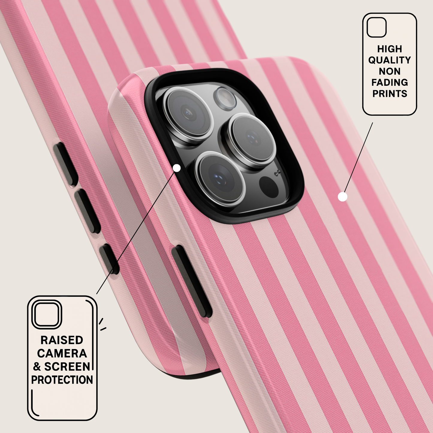 iPhone 17 Pro Max Case | Pink Stripes (Tough)
